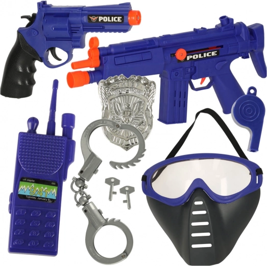 Set de jeu de police avec pistolet, carabine, masque et menottes