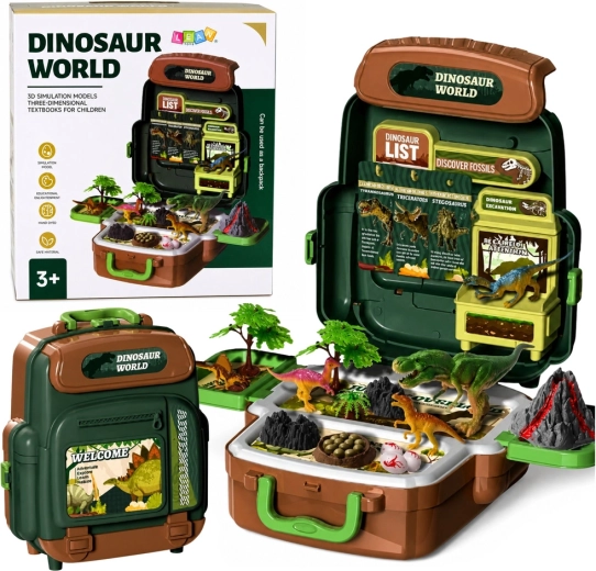 Monde des dinosaures – sac à dos-valise portable avec figurines et cartes éducatives (30 pièces)