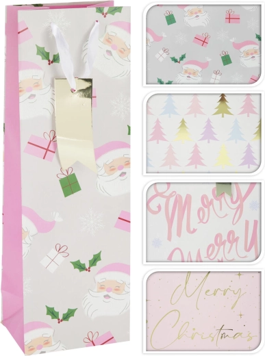 Sac cadeau pour bouteille de Noël rose