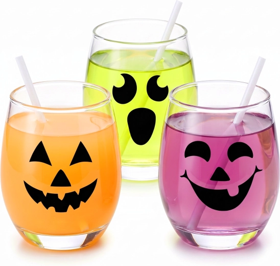 Set de 16 autocollants électrostatiques d'Halloween avec visages de citrouilles noirs