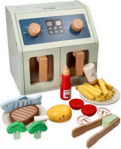 Friteuse à air chaud en bois Adam Toys avec accessoires, à piles