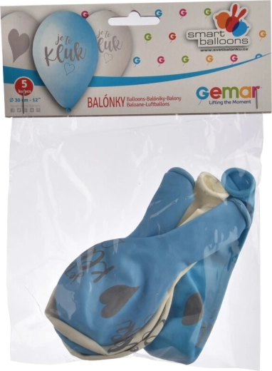 Ballons en latex « C’est un garçon » bleu-blanc 30 cm (5 pcs)