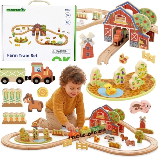 Circuit de train en bois ferme 48 pièces Tooky Toy