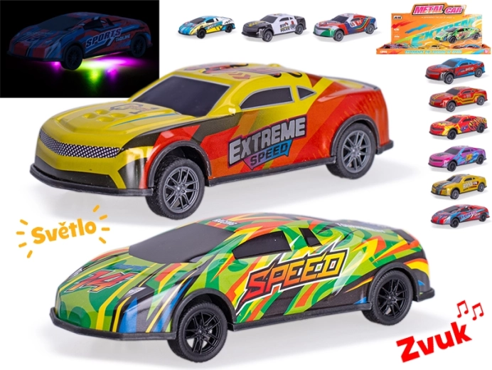 Petite voiture de course en métal 12,5 cm avec lumières et sons, rétro-friction
