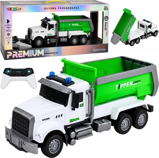 Camion-benne RC vert télécommandé 1:14 avec benne mobile et lumières - 1 pièce