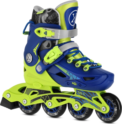 Patins à roulettes en ligne réglables pour enfants NILS Extreme Blaze bleus – L (39-42)