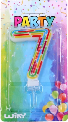 bougie de fête pour gâteau – chiffre 7, rayures