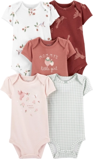 Body bébé Carter’s à col enveloppe à manches courtes Hummingbird pour fille, lot de 5, taille 56 (NB)