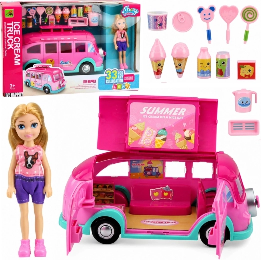 Food truck de glaces rose avec poupée et accessoires – 33 pièces