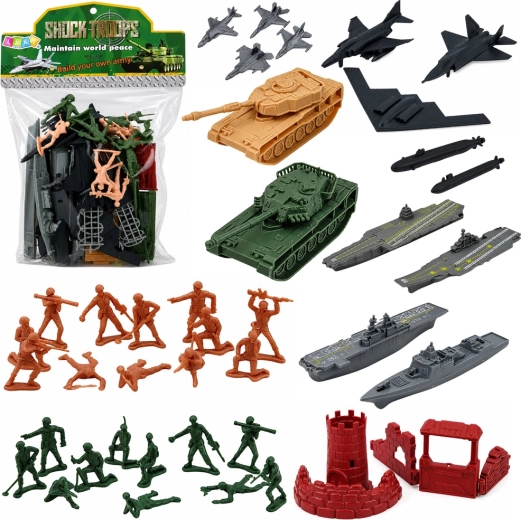 Ensemble militaire de soldats avec véhicules, navires et avions (54 pièces)