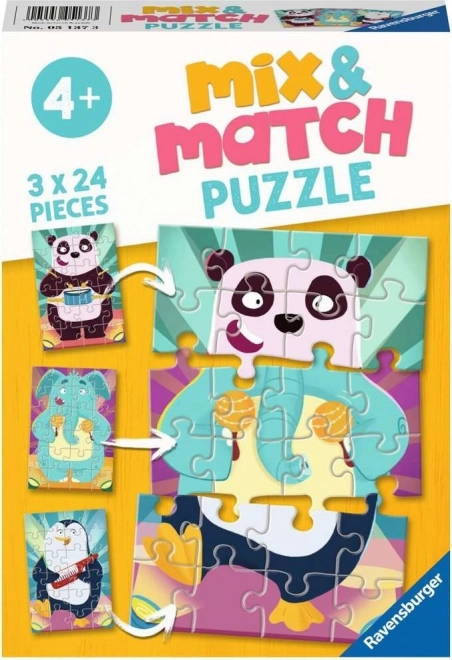 Ravensburger Mix & Match – animaux rigolos, puzzle 3×24 pièces