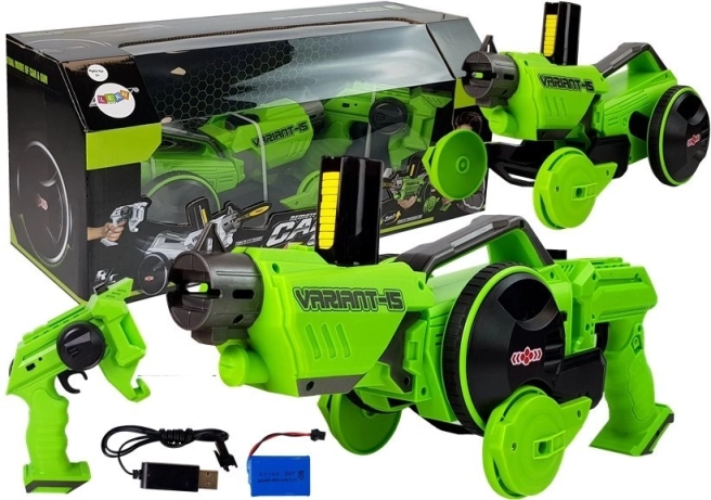 Pistolet RC et petite voiture 2‑en‑1 verte avec disques en mousse