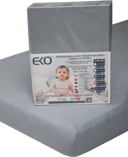 Drap-housse imperméable Eko avec élastique, jersey gris 120 × 60 cm