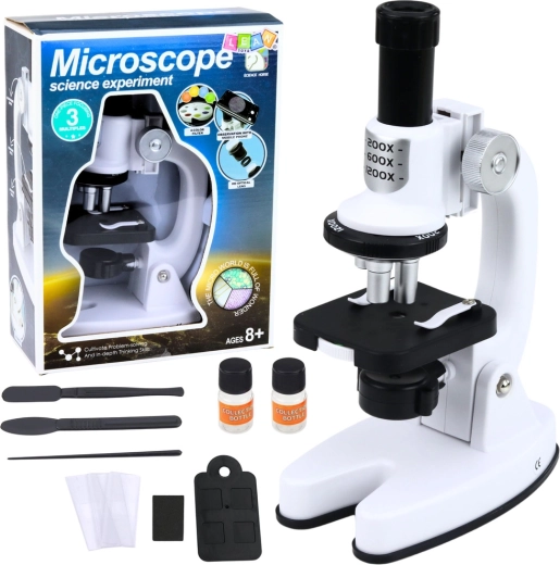 Microscope pour enfants avec accessoires, grossissement jusqu’à 1200× – blanc
