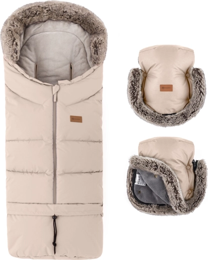 Petite&Mars set d’hiver : chancelière Arctic 4en1 et moufles pour poussette Furry rose petal