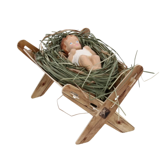 Petite figurine de l’Enfant Jésus dans la crèche, colorée