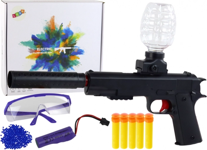 Pistolet électrique à billes de gel d’eau et fléchettes en mousse avec lunettes de protection, noir