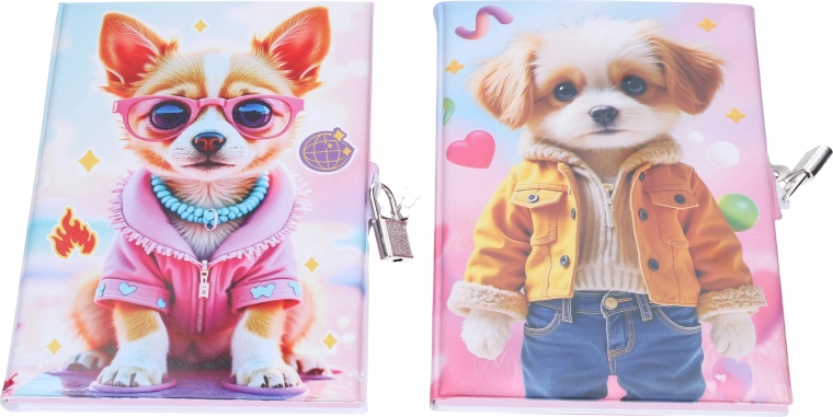 Carnet ligné avec cadenas, motif chien - 1 pièce