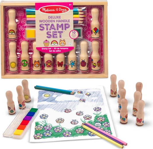 Melissa & Doug coffret créatif de tampons en bois avec encres et crayons de couleur