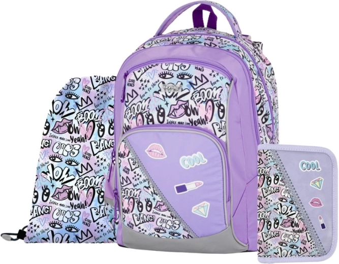 Ensemble scolaire 3 pcs OXY GO Funny Girl – sac à dos, trousse et sac pour chaussures d’intérieur