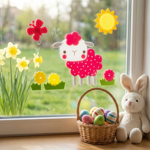 Autocollant en mousse de Pâques avec mouton 19 × 19 cm