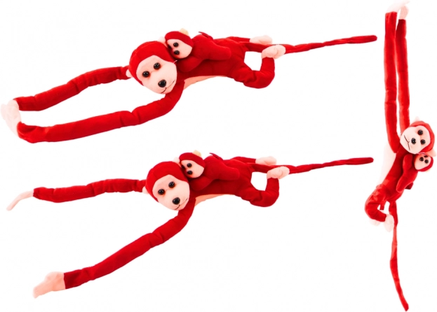 Singe en peluche avec bébé rouge 90 cm
