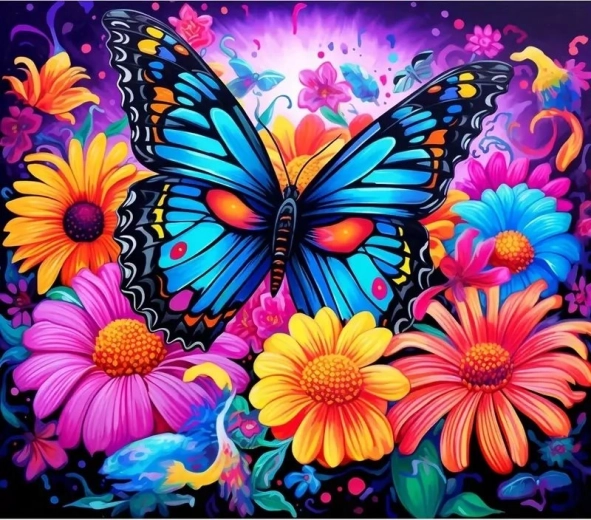 Peinture diamant Papillon parmi les fleurs 30 × 40 cm
