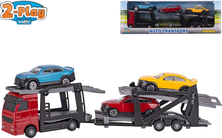 Transporteur de voitures 1:60 avec remorque amovible et 3 petites voitures