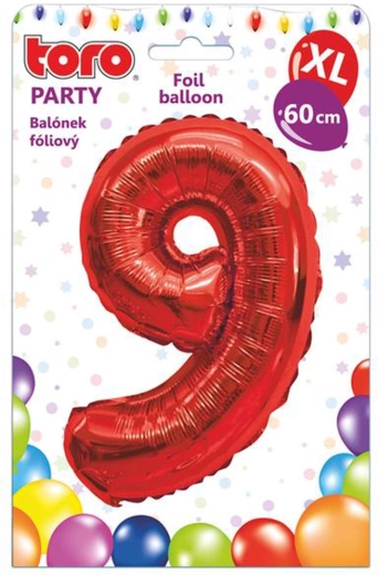 Ballon en aluminium TORO XL chiffre 9, 60 cm, rouge