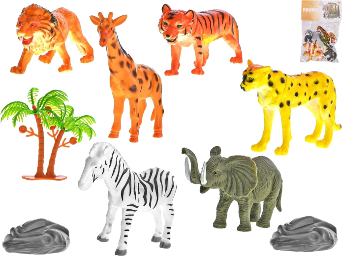 Ensemble d’animaux de safari 10 cm, 6 pièces avec accessoires en sachet
