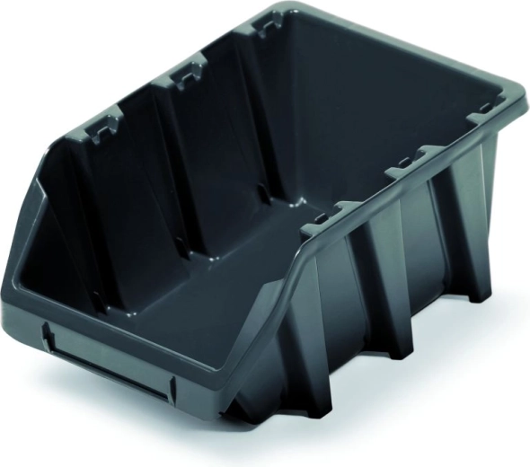 Boîte de rangement plastique BINEER LONG avec face ouverte, empilable, noire