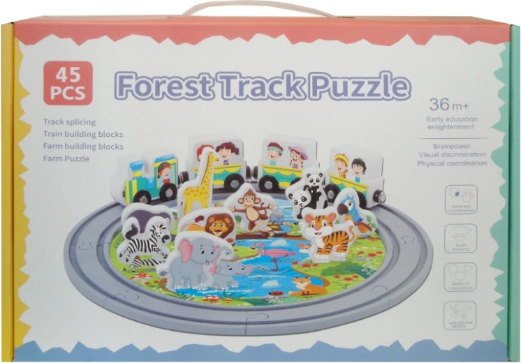 Train en bois avec rails et animaux (45 pièces)