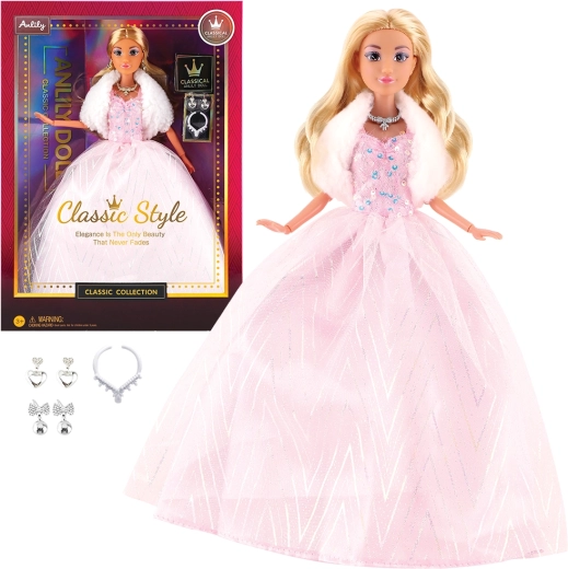 Poupée mannequin élégante en robe de soirée rose pâle