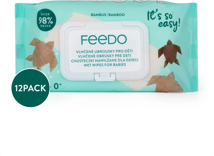 Lingettes humides en bambou Feedo biodégradables 56 pcs (12× paquets)