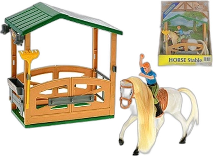 Écurie avec cheval et cavalier – set de jeu