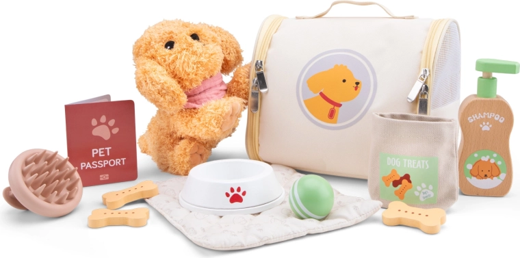 Kit de soins pour chien en peluche pour enfants