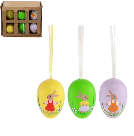 Œufs de Pâques suspendus avec lapin, lot de 6 pièces
