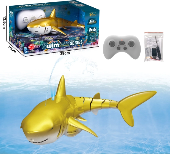 Requin télécommandé Sparkys avec lumière et fontaine d’eau, doré