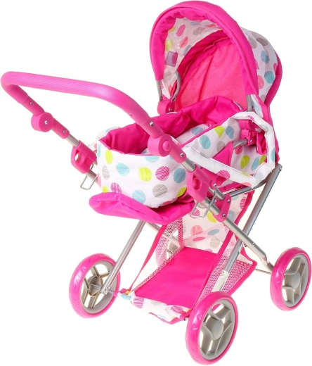 Poussette pour poupées ADAR 2en1 rose et blanche à pois - 1 pièce