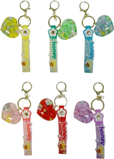 Porte-clés avec cœur perlé et inscription Honey