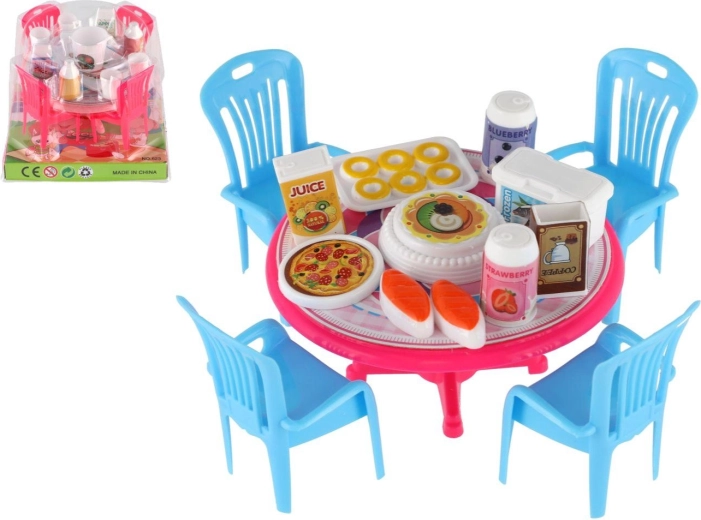 Mobilier pour poupées – table et chaises avec accessoires, plastique, 12 cm