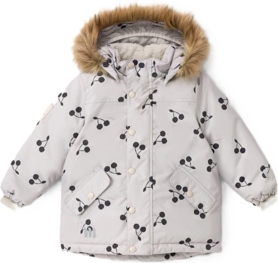 Parka d’hiver pour enfant Leokid Tully Silver Cloud Cherries, taille 86