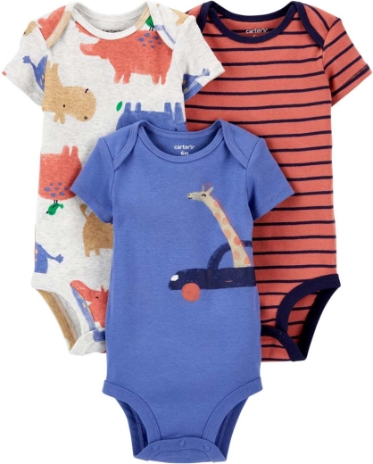 Bodies pour bébé Carter’s à manches courtes, marron-bleu, lot de 3 (taille 56)