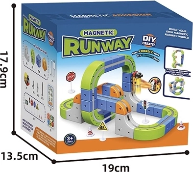 Circuit de course magnétique coloré avec train, 69 pièces