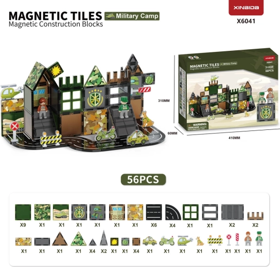 Jeu de construction magnétique base militaire, 56 pièces