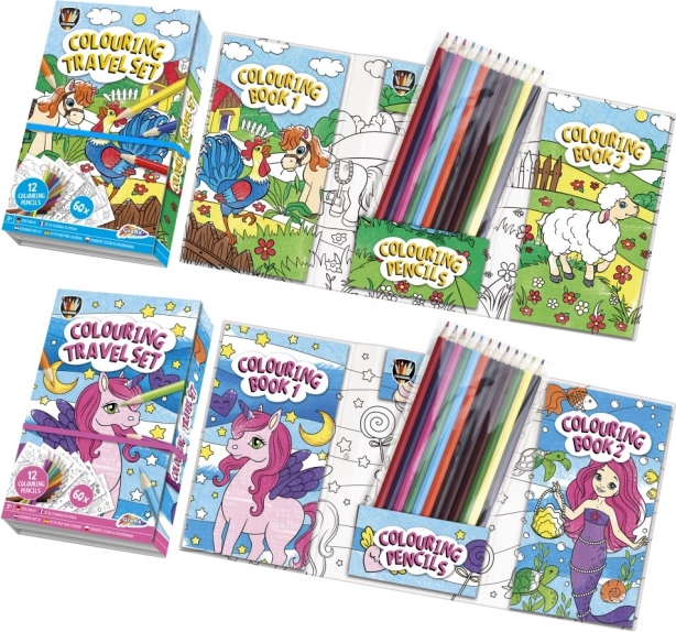 Livre de coloriage avec 12 crayons dans un étui pratique