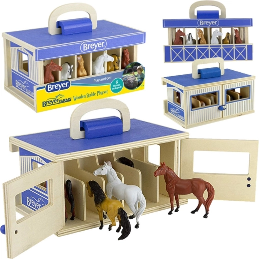 Breyer Stablemates Farms : écurie portable en bois avec 6 chevaux