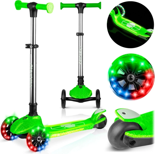 Trottinette d’équilibre pour enfant à trois roues avec roues lumineuses RICOKIDS Jelly – vert