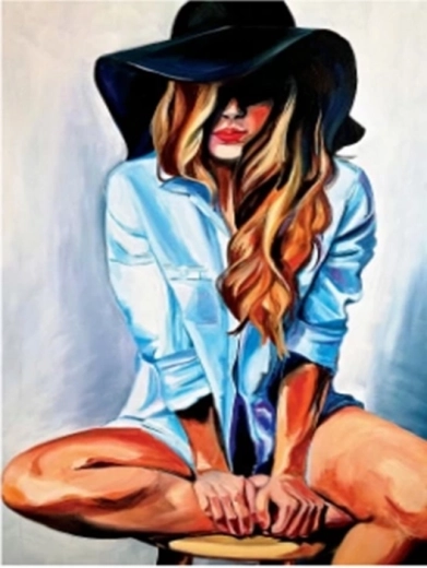 Norimpex peinture diamant femme avec chapeau et chemise 30 × 40 cm