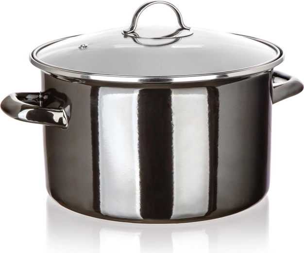 Marmite émaillée avec couvercle en verre 26 cm 6 l Metallic Black